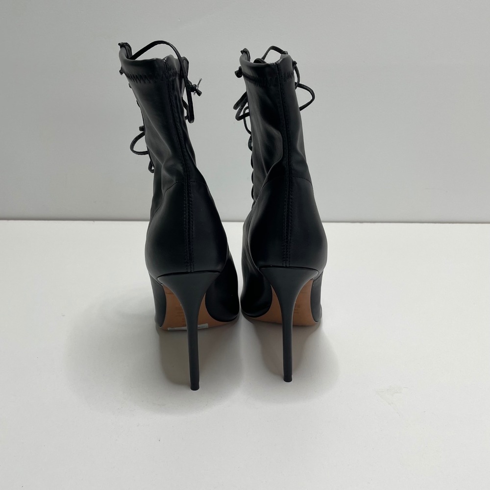 Schutz Tennie Black Leather Lace Up Pointed Toe Stiletto Boots 9B Witchy Costume - Picture 6 of 10